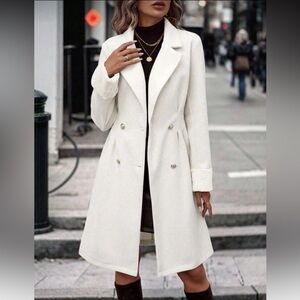Elegant White Double-Breasted Women's Coat